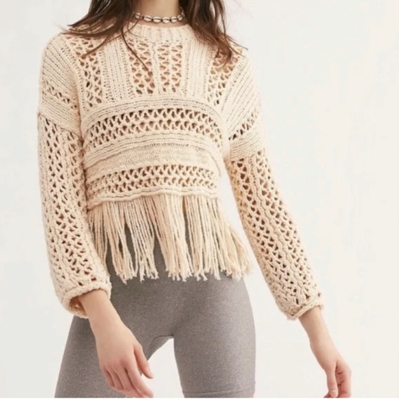 Free People Sweaters - FREE PEOPLE • Higher Love Fringed Crochet Sweater